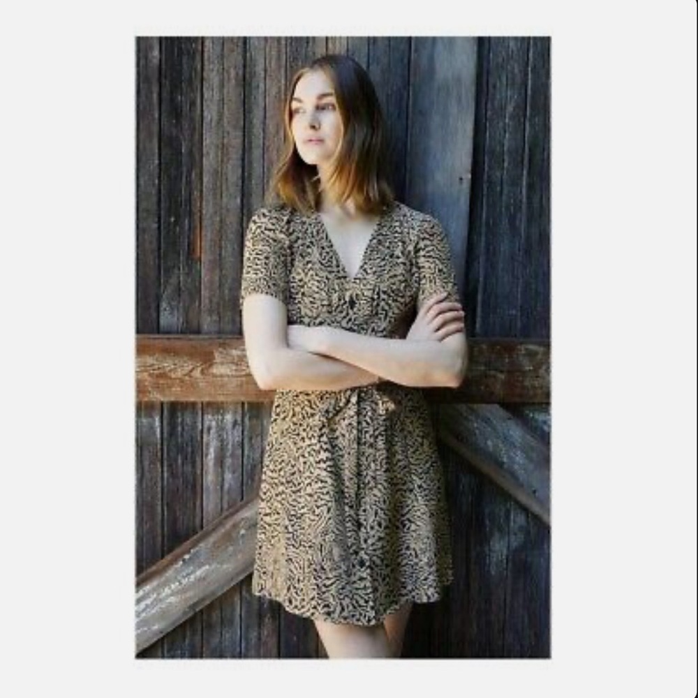 Brown Tan Mini Wrap Sundress V-Neck